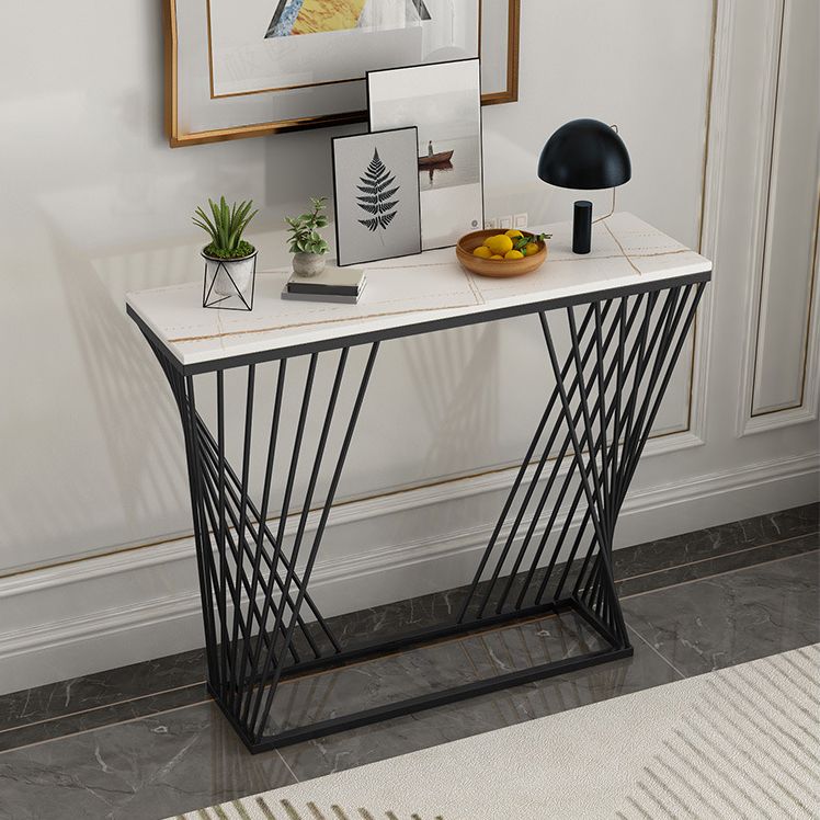 Modern Stone Console Sofa Table Rectangle Iron End Table for Hall