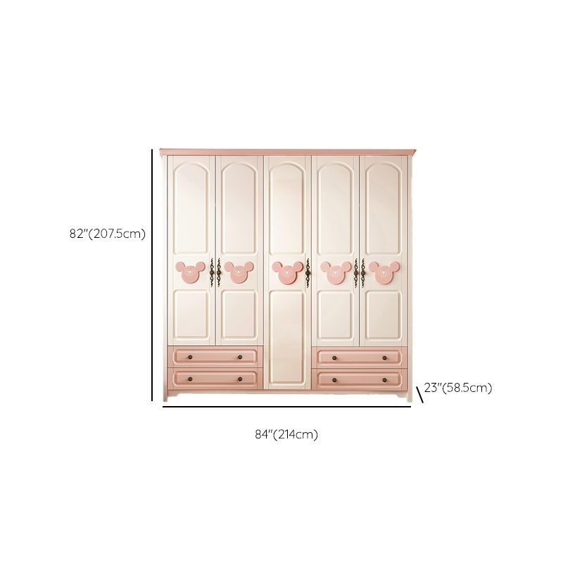 Contemporary Kid's Wardrobe Solid and Manufactured Wood Wardrobe with Drawers