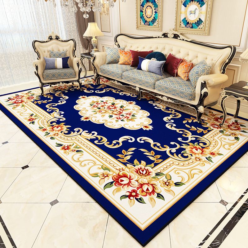 Multicolor Flower Rug Polyester Carpet Shabby Chic Anti-Slip Backing Indoor Rug for Living Room