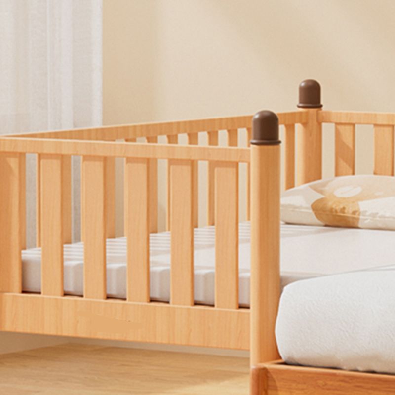 Scandinavian Brown Nursery Crib Wooden Nursery Bed with Guardrail