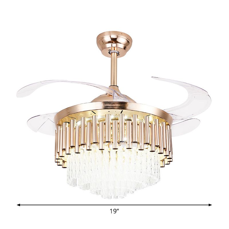 Faceted Crystal Bowl Semi Flush Ceiling Light Modern 19" Wide LED Pendant Fan Lamp, 4 Blades