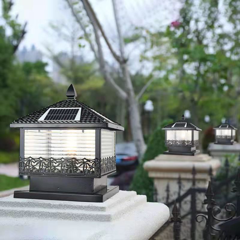 Golden/Black Pillar Lamp Square Waterproof Solar Outdoor Lights for Garden