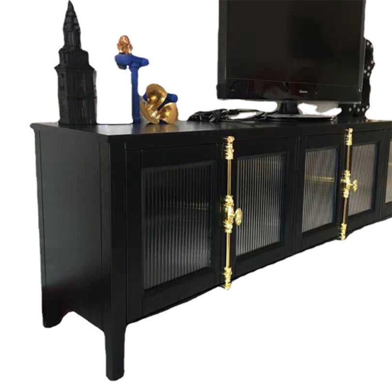 Black TV Media Console Industrial Metal and Glass TV Stand Console