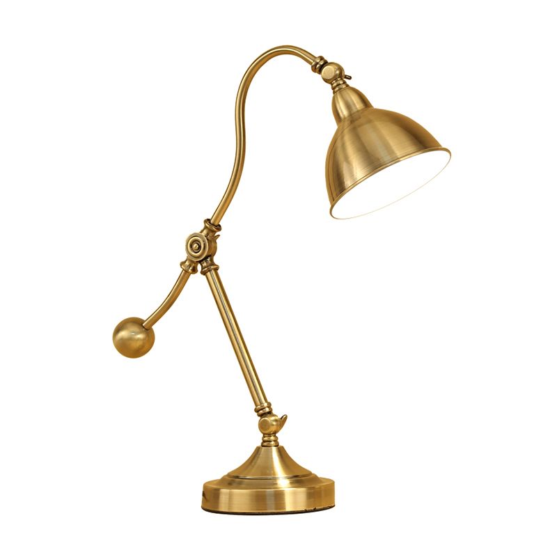 Gold Bowl Swing Arm Nightstand Light Retro Metallic 1 Head Bedroom Table Lighting