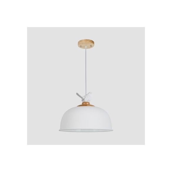 Nordic Hemispherical Hanging Pendant Light 1 Light Aluminum Suspension Light with Bird for Balcony