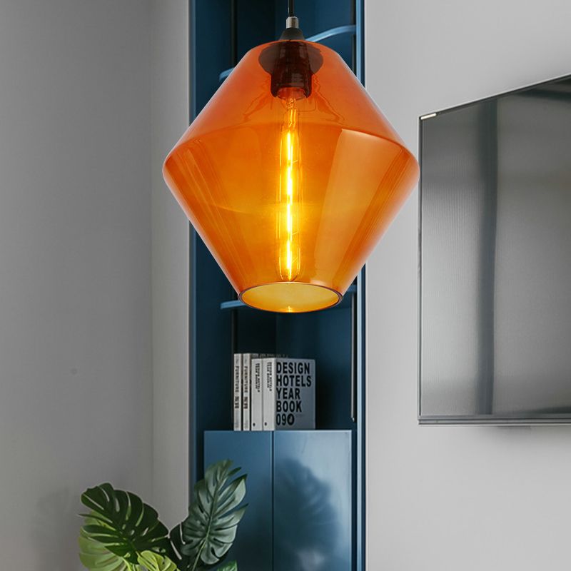 Eenmalige lichte diamantschaduw plafond hanglamp vintage zwart oranje/blauw/groen glashanglamp