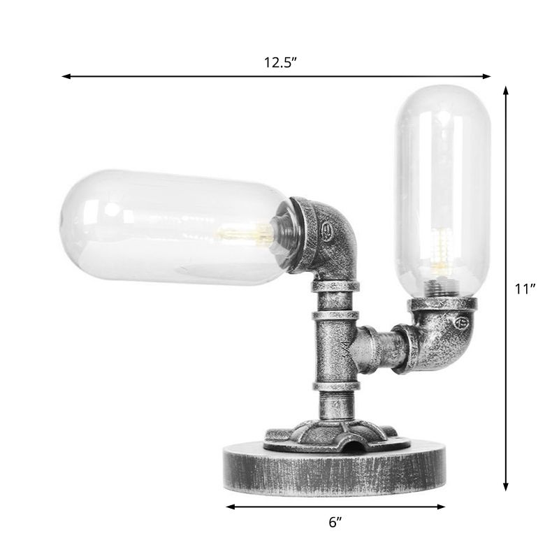 Tube Shade Living Room Task Lighting Industrial Clear/Amber Glass 2 Lights Antique Silver Sconce Lamp with Base