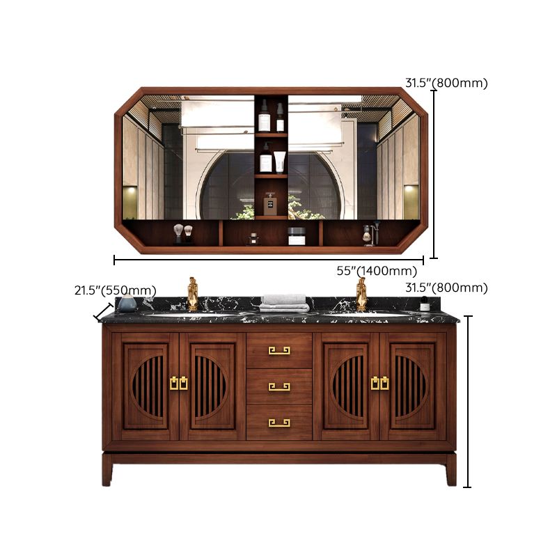 Vintage Bathroom Vanity Sink Wooden Round Ceramic Sink Drawer Vanity Sink with Faucet