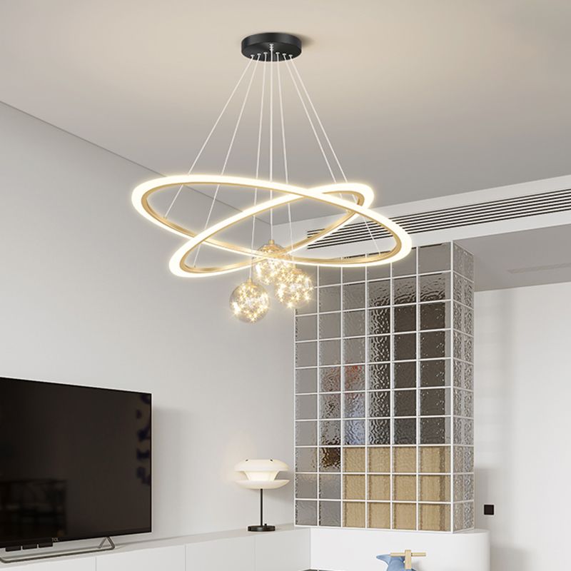 LED Hanging Pendant Light Fixture Modern Chandelier with Acrylic Shade for Living Room