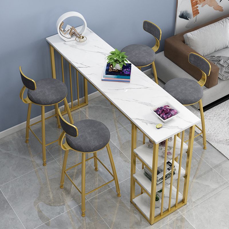 Glam Style Bar Table 42-inch Height Gold Pedestal Bistro Table with Storage Rack