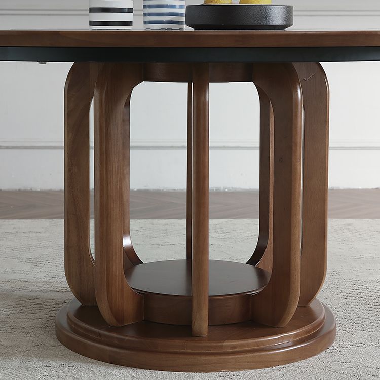 Contemporary Round Dining Table Brown Ash Wood Pedestal Table