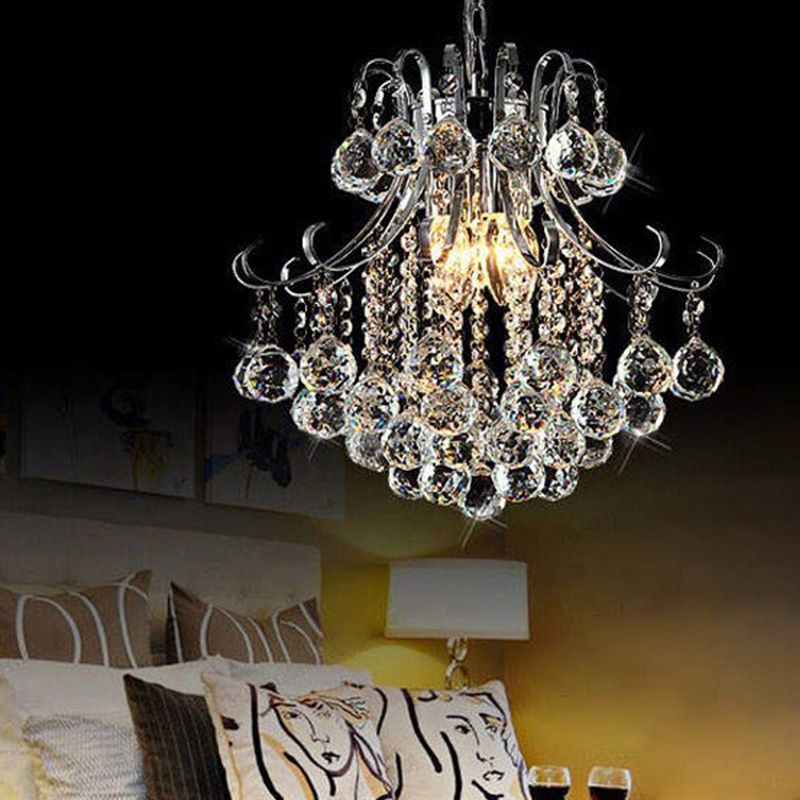 Curvy Arm Chandelier Light Modern Crystal 3 Lights Chrome Ceiling Light for Dining Room