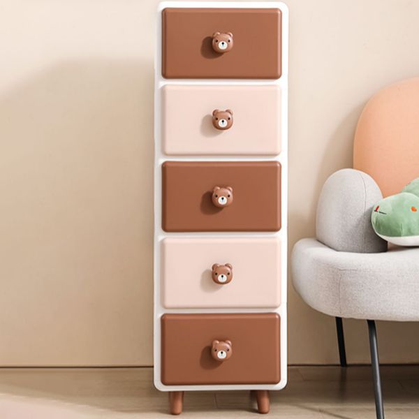 Northern European Vertical Kids Nightstand Pink/Brown Plastic Nursery Dresser for Home