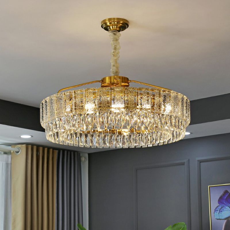 Light Tan Circular Chandelier Lamp Postmodern K9 Crystal Hanging Lamp for Bedroom