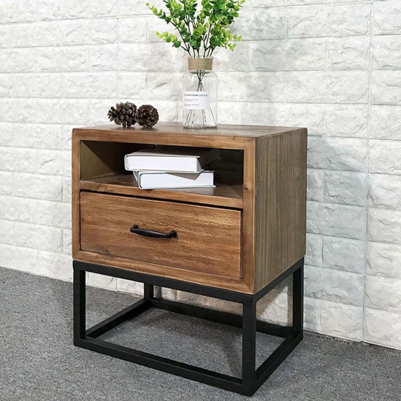 Industrial Pine Bed Nightstand Drawer Storage Night Table for Bedroom