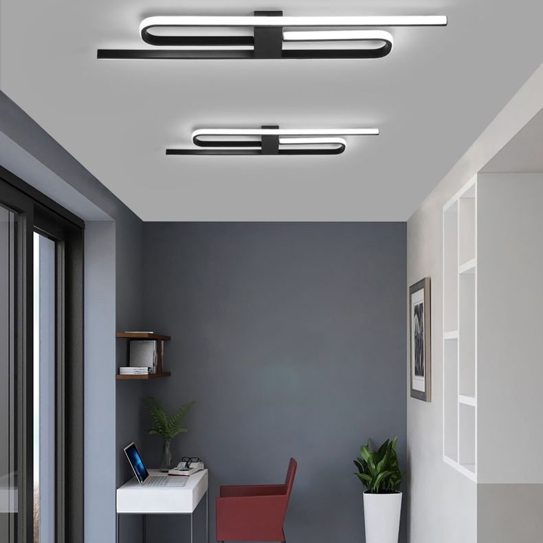 Linear Aluminum Flush Mount Black Modern Style Ceiling Light Fixture for Hallway