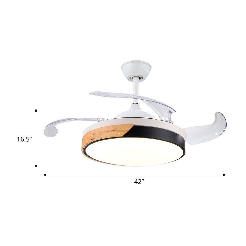 Nordic Ring Semi Mount Lighting 42" W LED Acrylic Hanging Fan Lamp in White with Remote/Wall Control/Frequency Conversion, 4 Blades