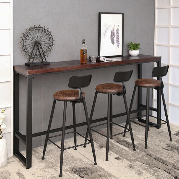 Pine Wood Bar Table Industrial Rectangle Bar Dining Table with Black Trestle Base