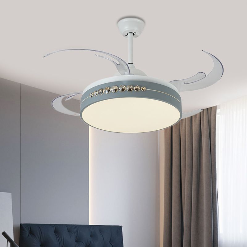 42" Wide Grey LED Hanging Fan Lighting Simplicity Metal Circle Semi Flush Ceiling Light for Bedroom, 8 Clear Blades