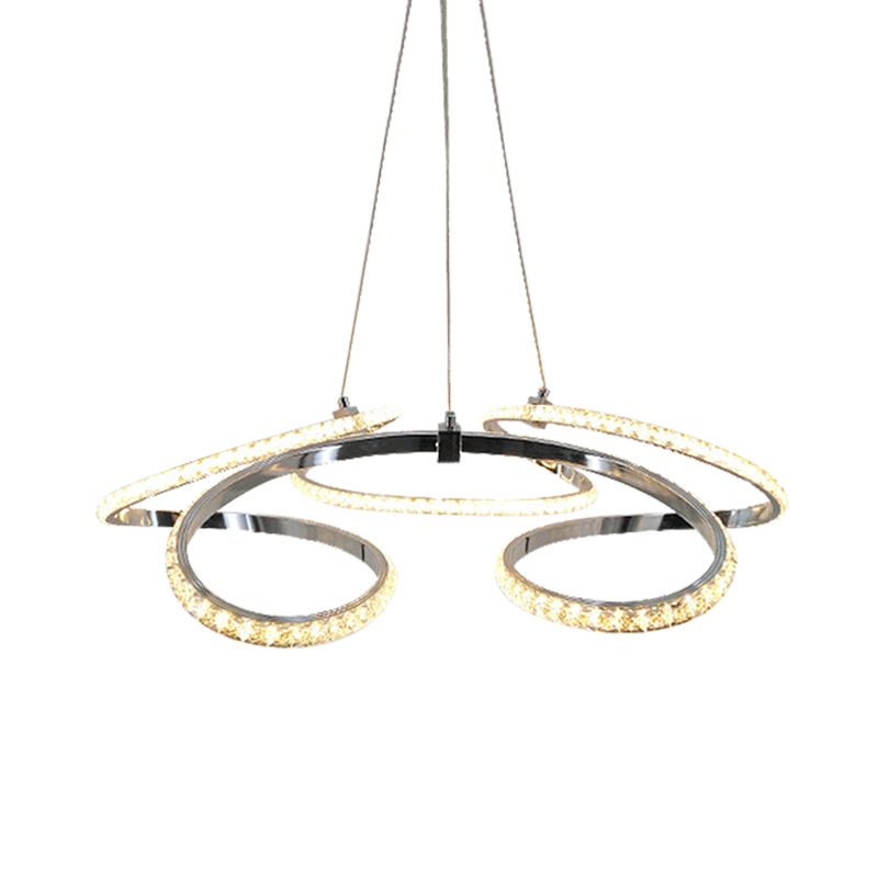 Twist Dining Room Ceiling Chandelier Crystal LED Simple Suspension Pendant in Chrome, Warm/White Light