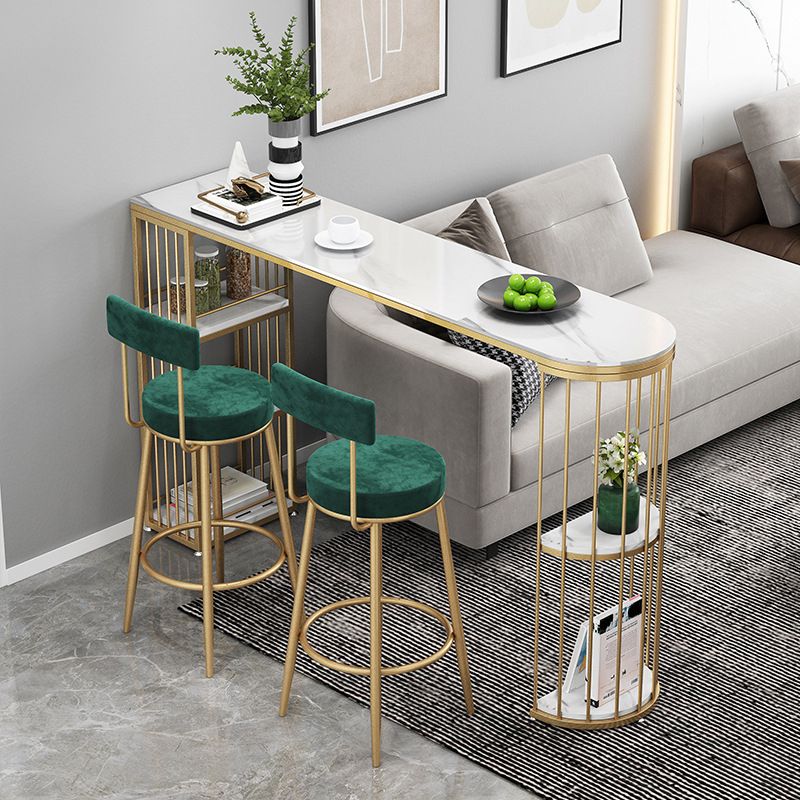 Glam Style Bar Table Stone Top Metal Base Pub Table with Shelf for Living Room