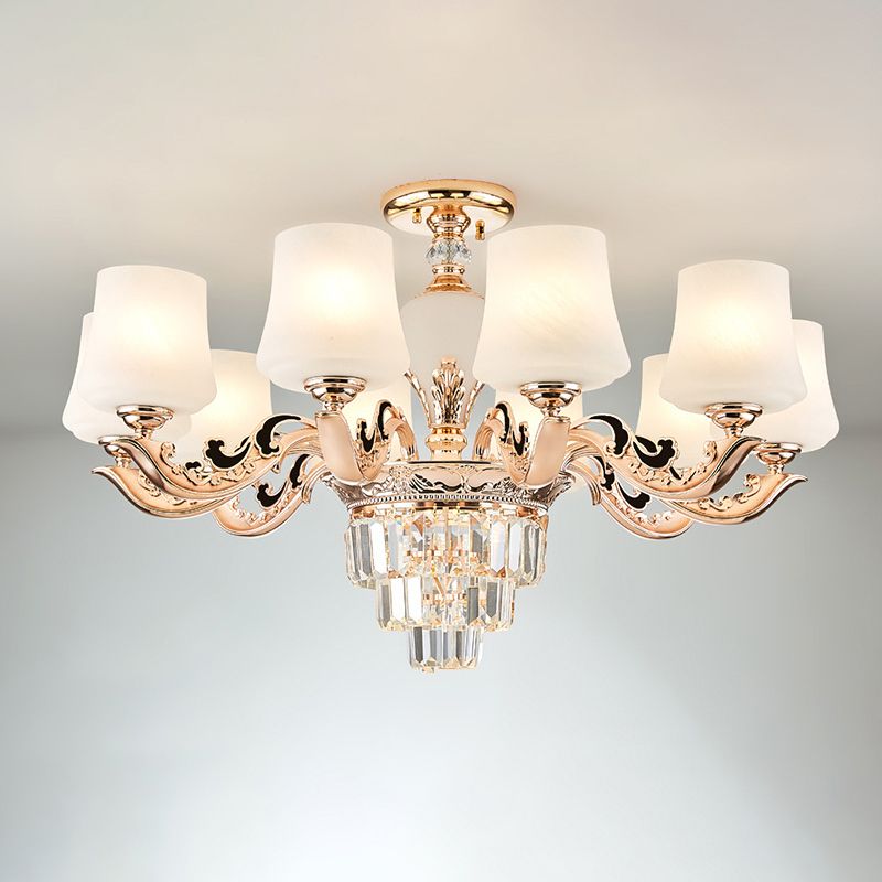 Retro Tapered Shade Chandelier Light White Glass Pendant Light Fixture for Living Room