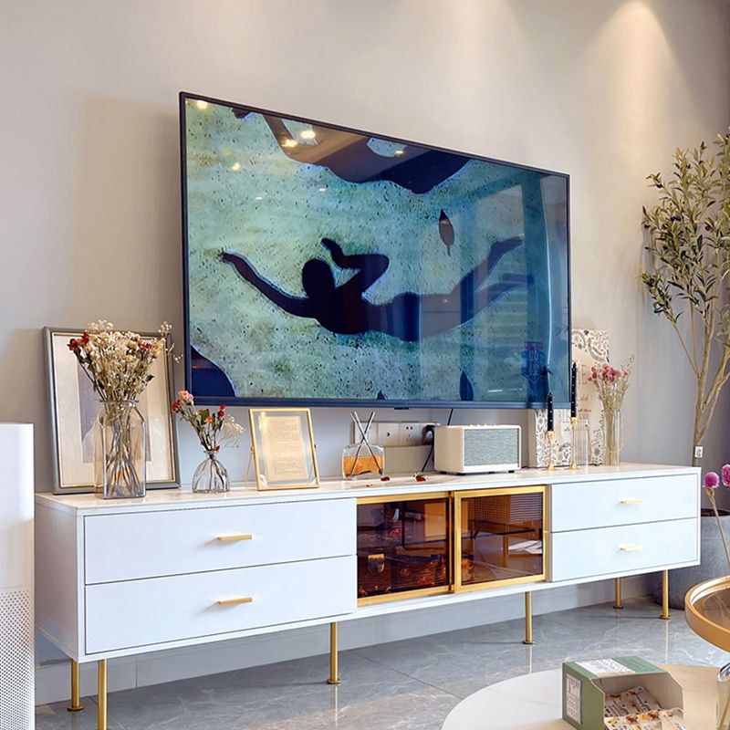 Glam Style Stone TV Stand 4 Drawers Enclosed Storage TV Cabinet