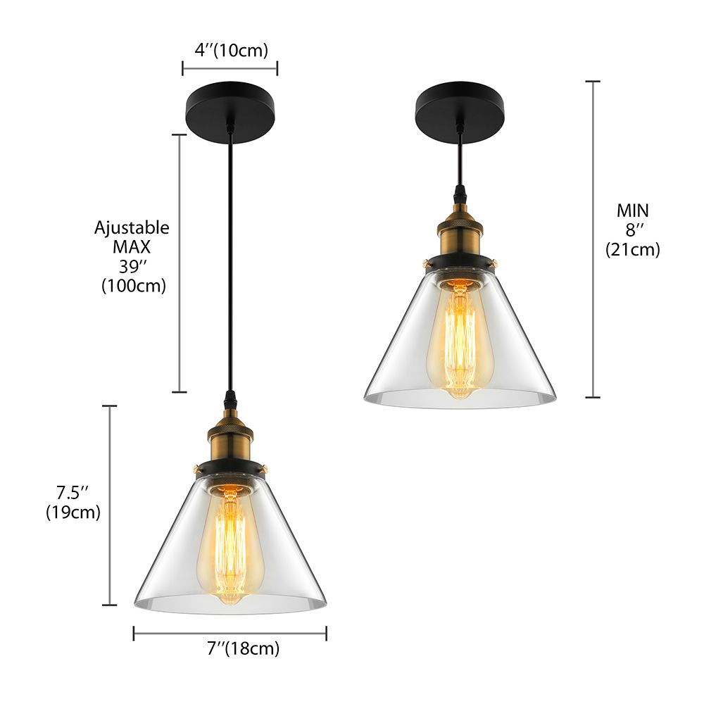 5.5"/7" Wide Cone Pendant Light Industrial 1 Light Grey/Brown/Clear Glass Hanging Lamp in Bronze