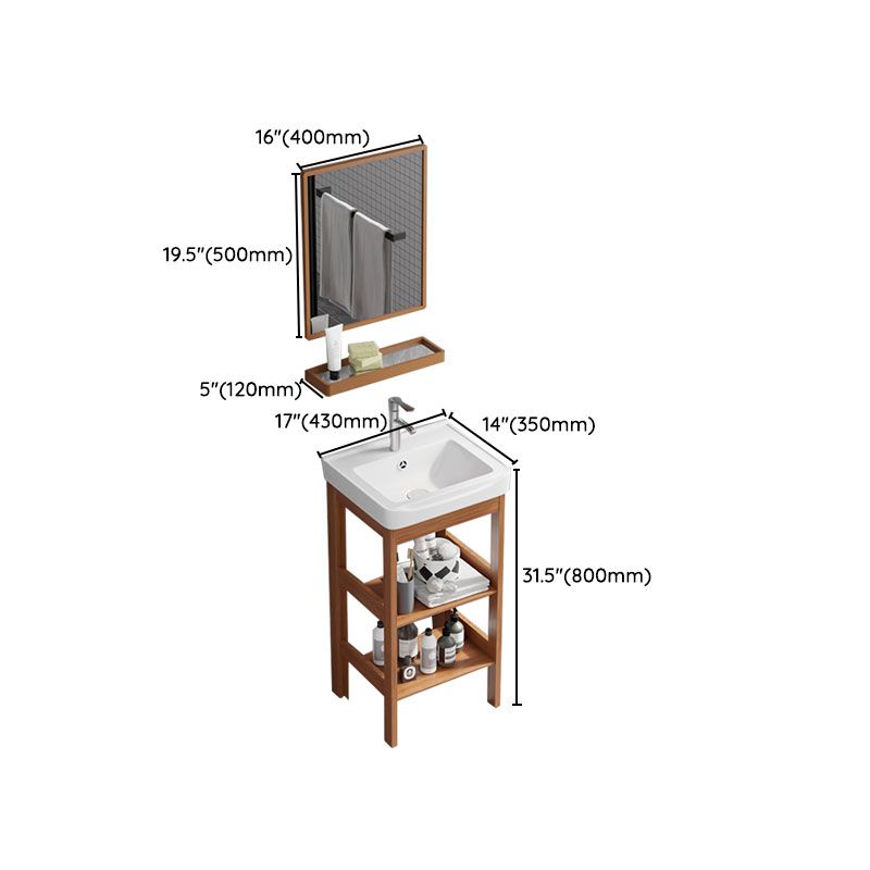 Rectangle Vanity Set Metal Frame Mirror Freestanding 2 Doors Single Sink Bath Vanity