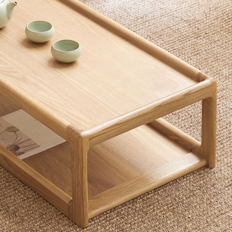 Rectangle Solid Wood Bedroom Modern Coffee Table with Storage Shelf