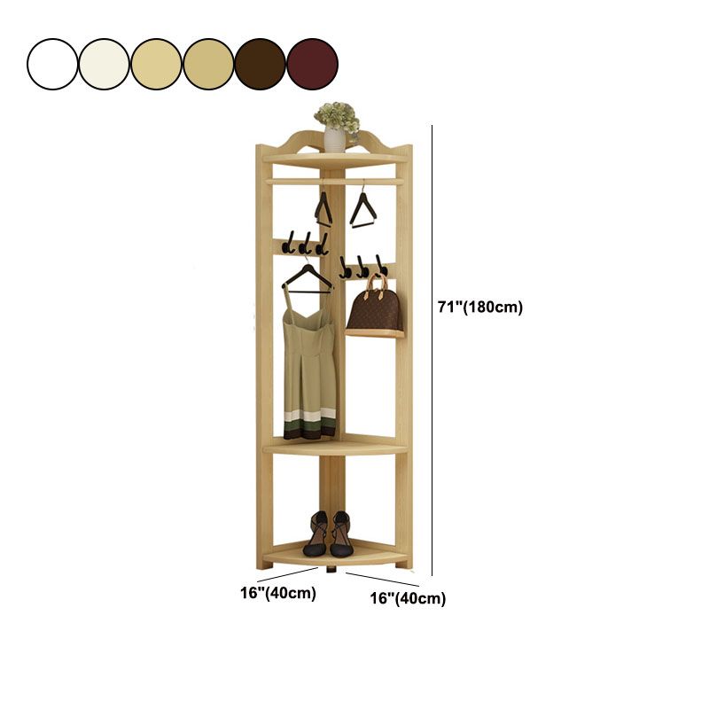 Modern Pine Wood Coat Hanger Hooks Storage Shelves Coat Rack in Living Room