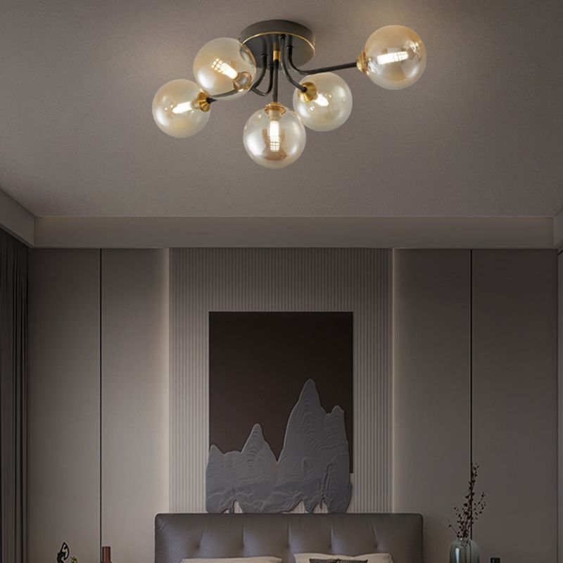 Nordic Style Copper Ceiling Light Ball Shape Ceiling Lamp with Glass Shade for Bedroom