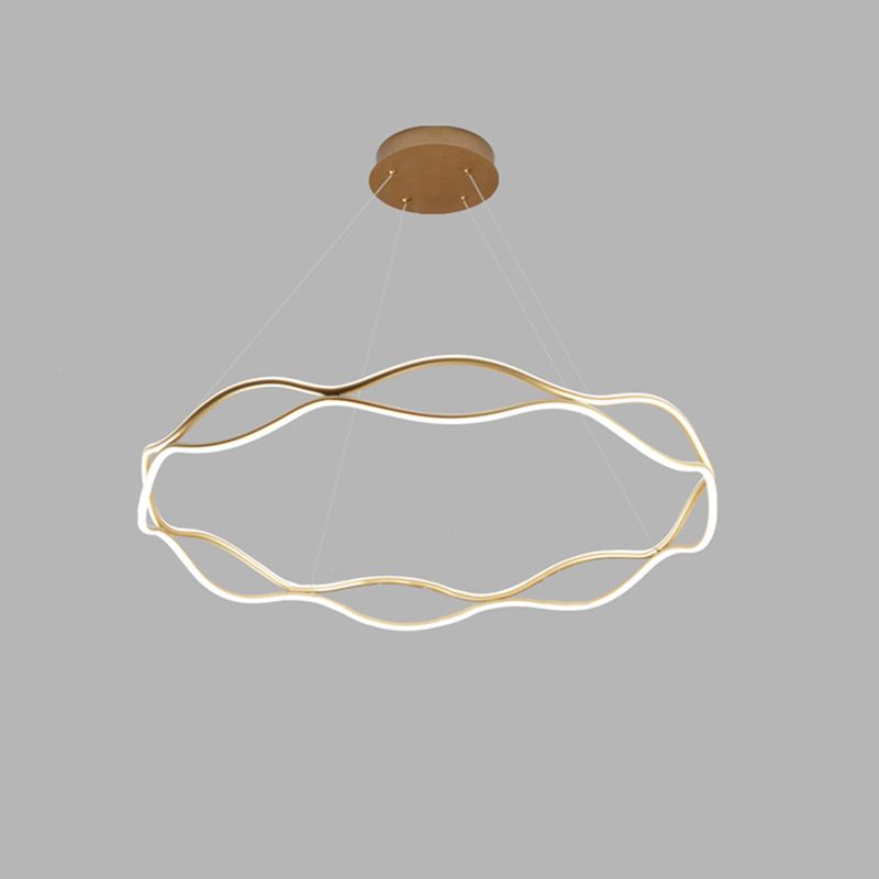 Postmodern Simplicity Wave Ceiling Chandelier Metal Hanging Light with Hanging Cord for Living Room