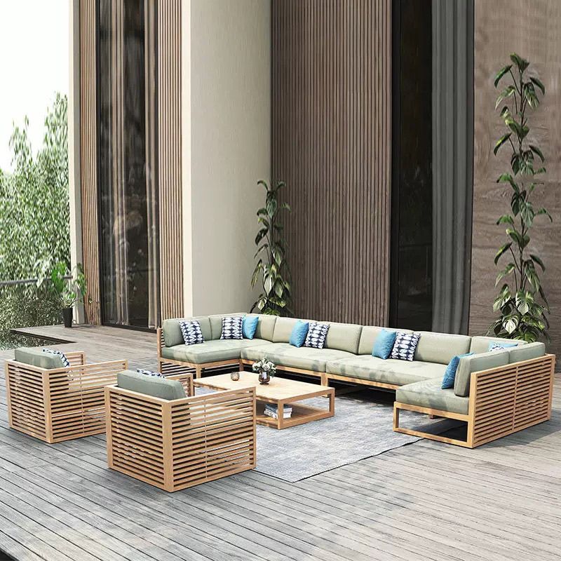 Contemporary Water Resistant Patio Sofa Solid Wood Outdoor Patio Sofa