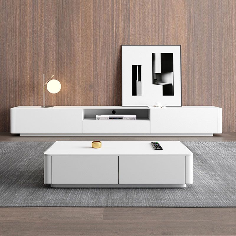 Contemporary TV Console White Wooden TV Media Stand for Living Room