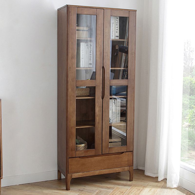 Oak Modern Storage Cabinet Glass Doors Display Cabinet with Drawer for Living Room