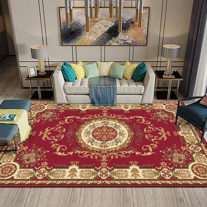 Multi-Colored Flower Print Rug Synthetics Antique Indoor Rug Non-Slip Backing Easy Care Area Carpet for Parlor