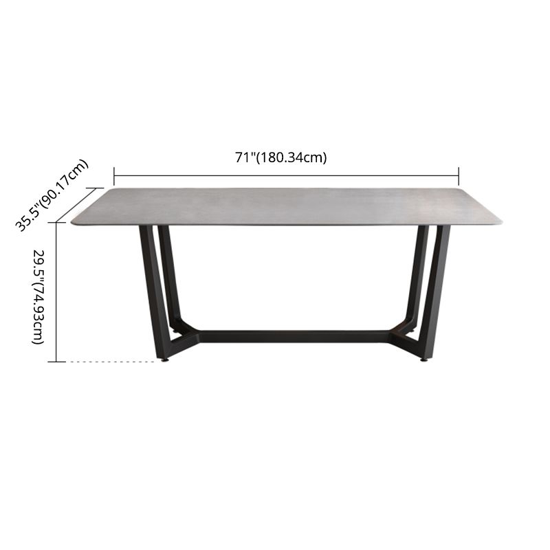 Contemporary Slate Rectangle Dining Furniture Double Pedestal Kitchen Set in Black Finish