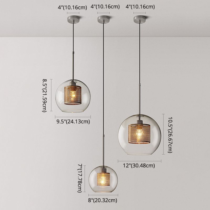 1 Light Globe Hanging Ceiling Lights Industrial Style Clear Glass Pendant Light Fixtures for Restaurant