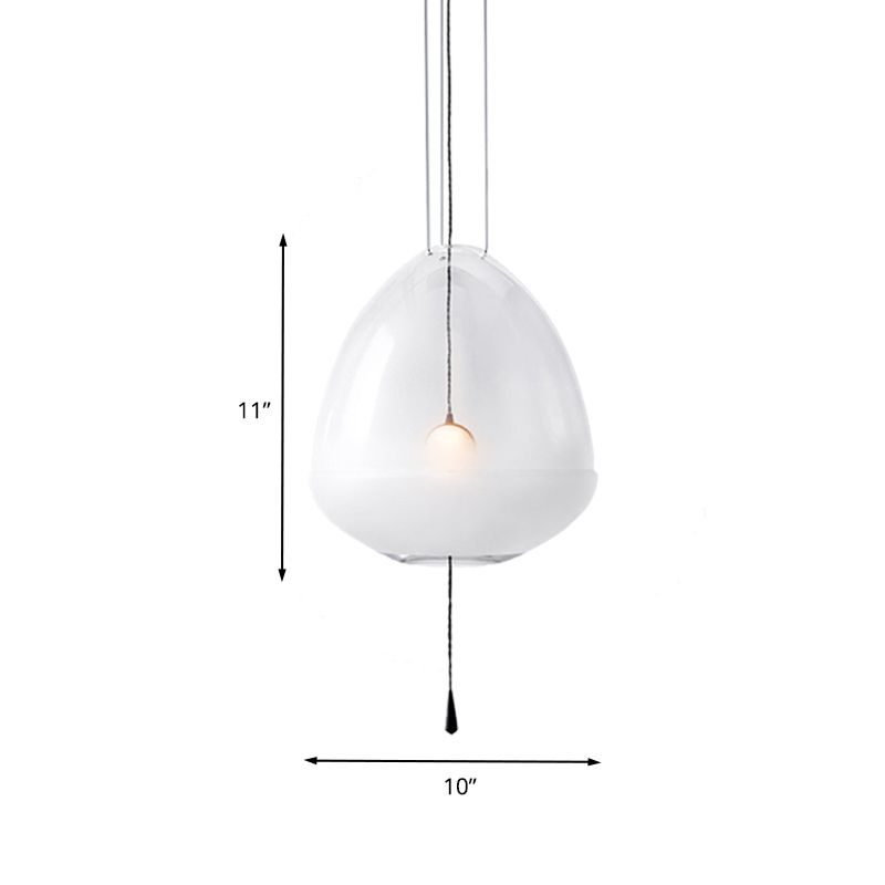 Éclairage de pendentif de chevet elliptique Verre givrée transparente lampe à suspension de plafond simple à tête