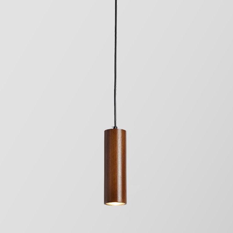 Wood Cylindrical Shape Pendant Lighting Modern Style 1 Light Hanging Lights for Bedroom