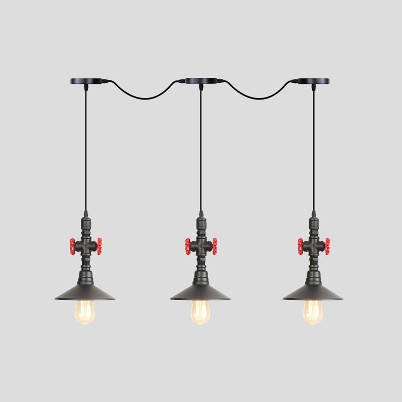 Saucer Iron Tandem Hanging Lighting Industrial 3/5/7 Bulb Restaurant Multi Pendante Lampe en noir