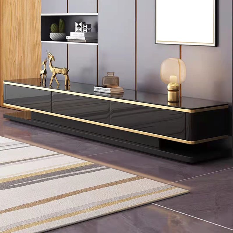 Glass Top Media Console for Living Room Glam Polish Finish TV Media Stand