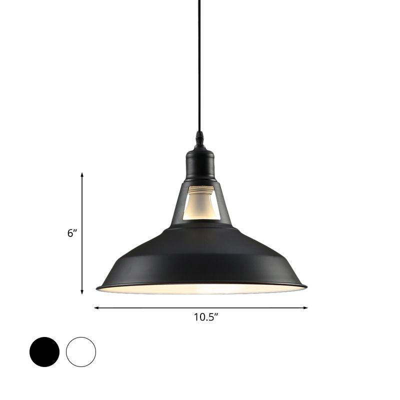 Farmhouse Barn Shade Hanging Lamp 10.5/12/15 Inch Wide 1 Light Metallic Pendant Light Fixture in Black/White for Hotel