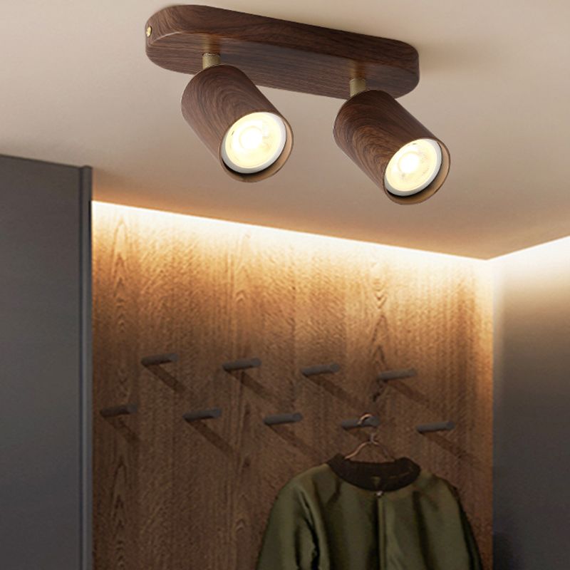 Brown Modern Flush Mount Cylinder Shape Ceiling Light with Metal Shade for Passage