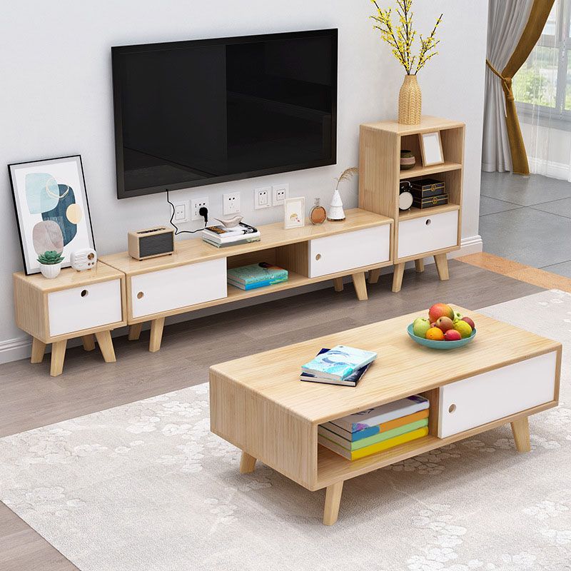 Solid Wood TV Stand Console Open Storage TV Console for Living Room