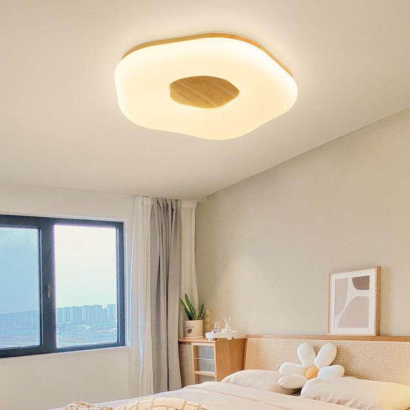 Modern Wooden Flush Mount Lamp Acrylic Shade Flush Mount for Bedroom