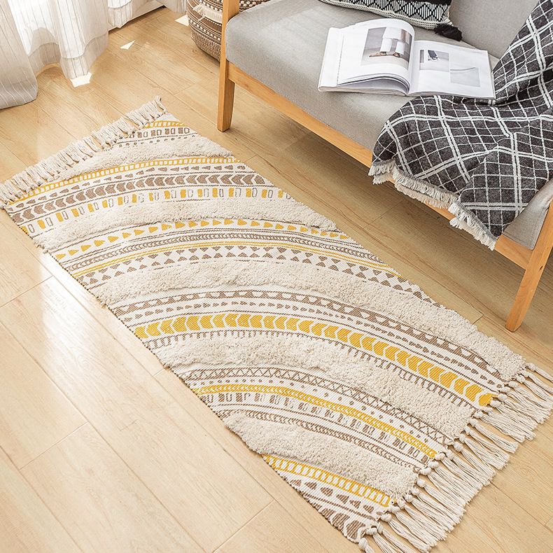 Creative Moroccan Indoor Rug Comfort Cotton Blend Carpet Easy Care Rug with Fringe for Home Decor