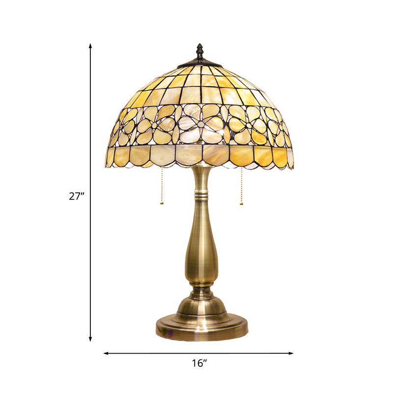 Gold Scalloped Bowl Nightstand Lamp Tiffany 2 Lights Shell Table Lighting with Pull Chain Switch