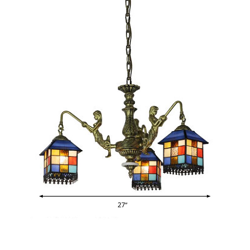 Blue 5/9/11 Lights Chandelier Light Fixture Mediterranean Stained Glass House Ceiling Light for Living Room